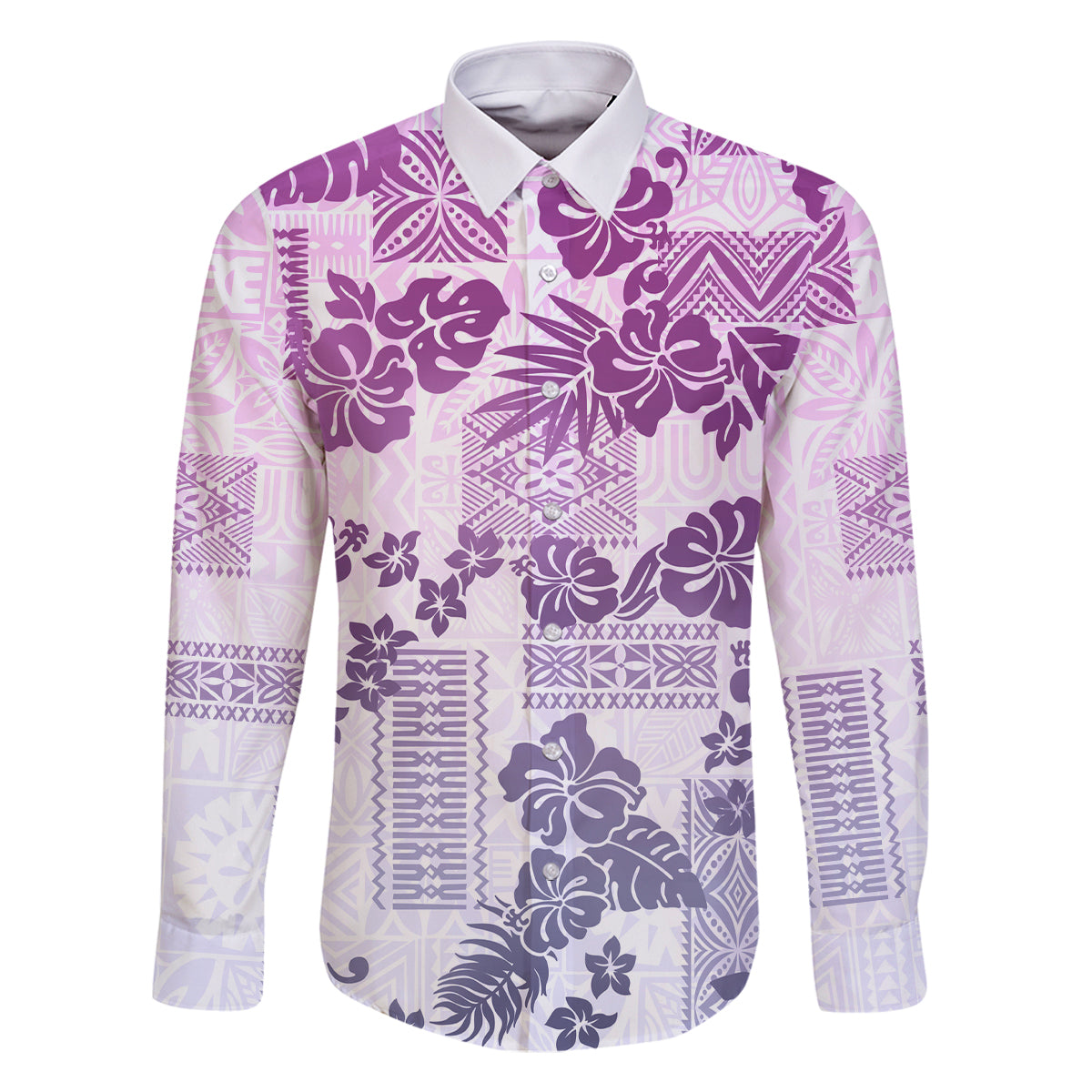 Vintage Hawaii Family Matching Off Shoulder Short Dress and Hawaiian Shirt Hibiscus Tapa Tribal With Hawaiian Quilt Pattern Violet LT9 Dad's Shirt - Long Sleeve Violet - Polynesian Pride