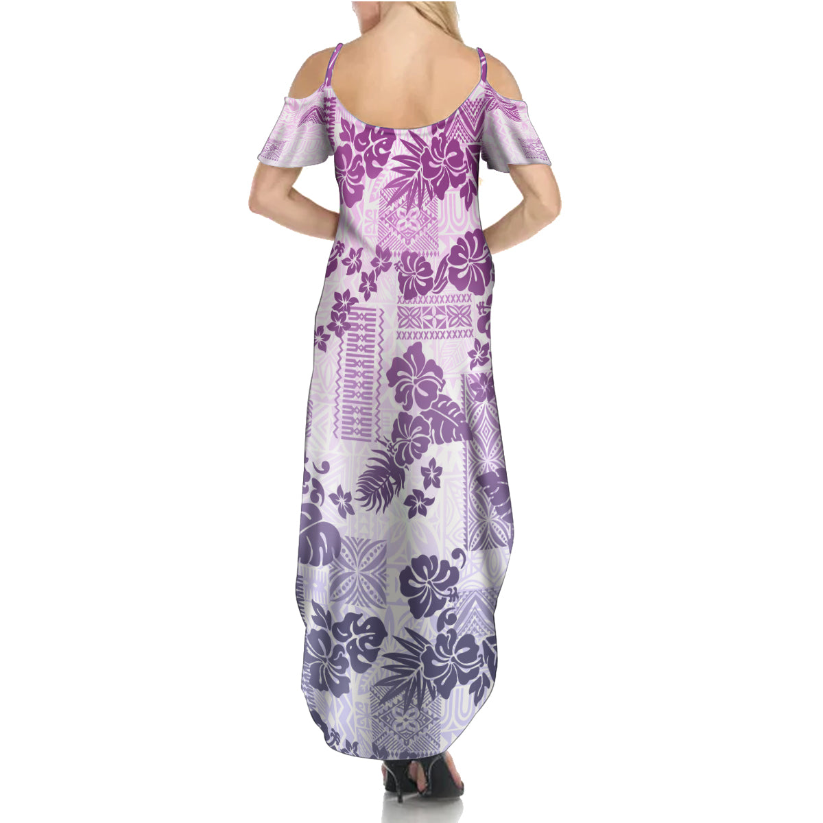 Vintage Hawaii Family Matching Summer Maxi Dress and Hawaiian Shirt Hibiscus Tapa Tribal With Hawaiian Quilt Pattern Violet LT9 - Polynesian Pride