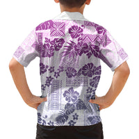Vintage Hawaii Hawaiian Shirt Hibiscus Tapa Tribal With Hawaiian Quilt Pattern Violet LT9 - Polynesian Pride