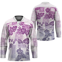 Vintage Hawaii Hockey Jersey Hibiscus Tapa Tribal With Hawaiian Quilt Pattern Violet - Polynesian Pride