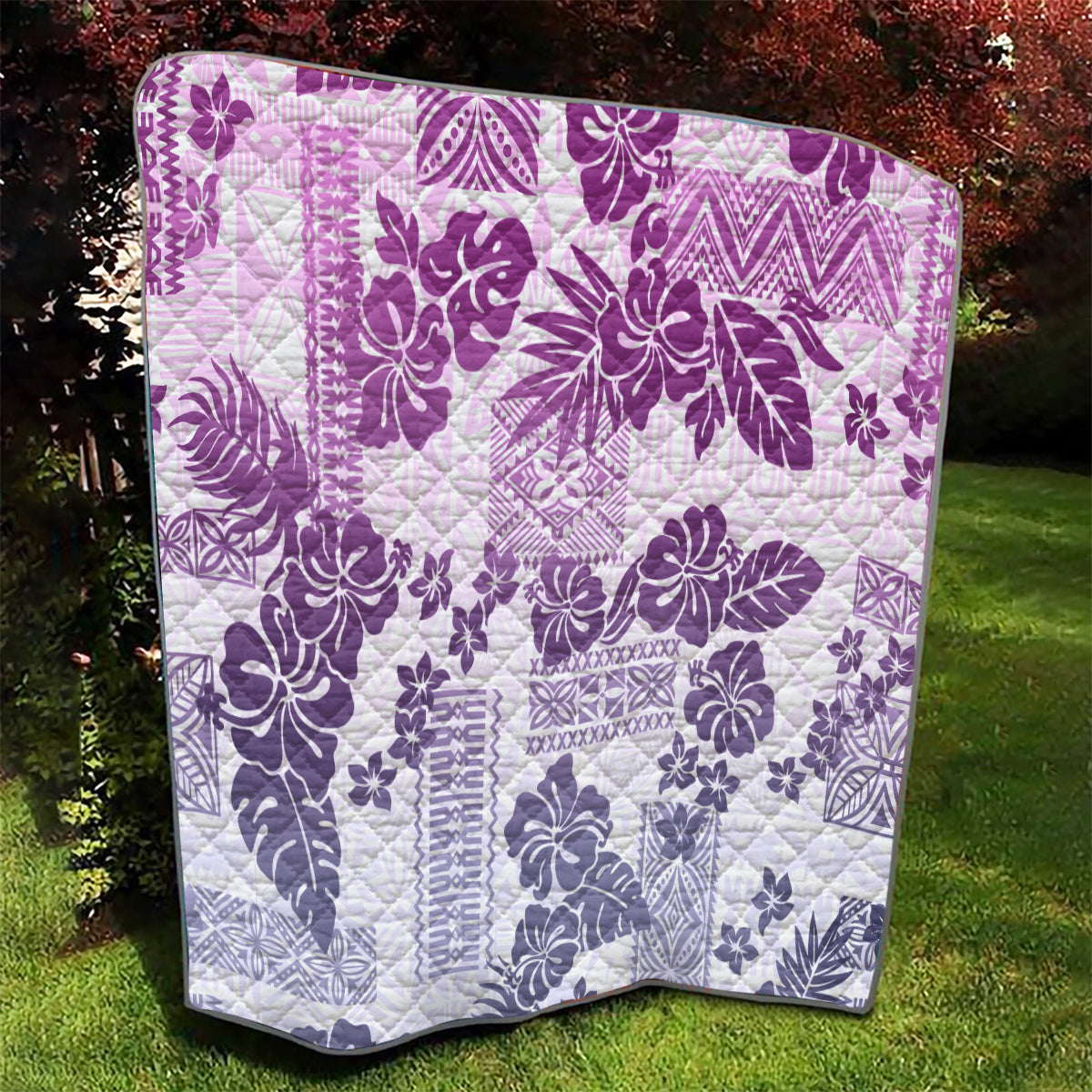 Vintage Hawaii Quilt Hibiscus Tapa Tribal With Hawaiian Quilt Pattern Violet LT9 - Polynesian Pride