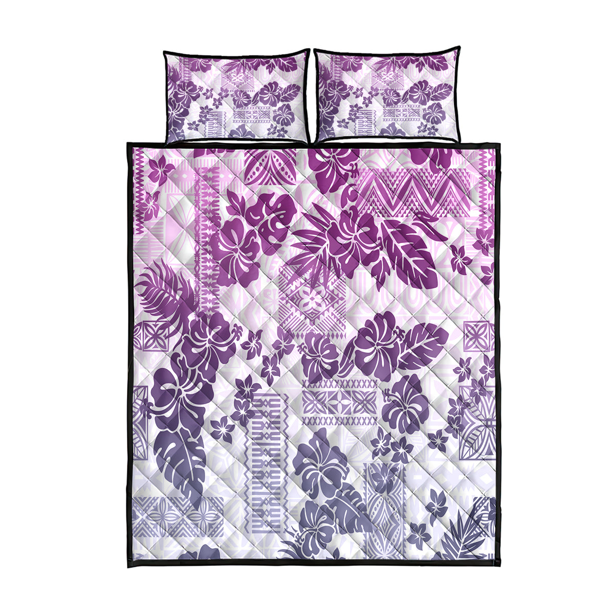 Vintage Hawaii Quilt Bed Set Hibiscus Tapa Tribal With Hawaiian Quilt Pattern Violet LT9 Violet - Polynesian Pride