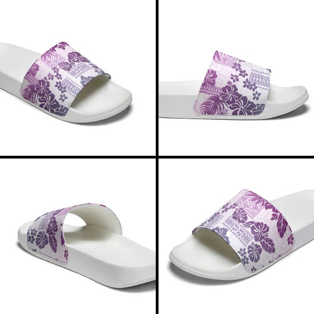 Vintage Hawaii Slide Sandals Hibiscus Tapa Tribal With Hawaiian Quilt Pattern Violet - Polynesian Pride