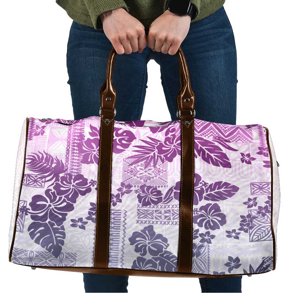 Vintage Hawaii Travel Bag Hibiscus Tapa Tribal With Hawaiian Quilt Pattern Violet - Polynesian Pride