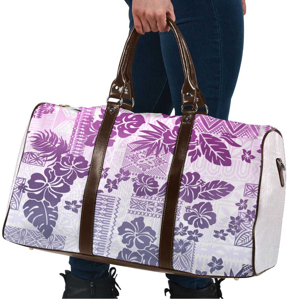 Vintage Hawaii Travel Bag Hibiscus Tapa Tribal With Hawaiian Quilt Pattern Violet - Polynesian Pride