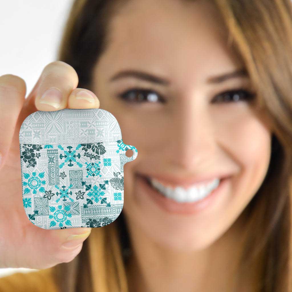 Hawaii Tapa Tribal AirPods Case With Hawaiian Quilt Pattern Aqua - Polynesian Pride