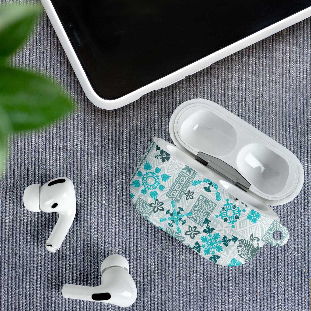 Hawaii Tapa Tribal AirPods Case With Hawaiian Quilt Pattern Aqua - Polynesian Pride