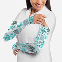 Hawaii Tapa Tribal Arm Sleeves With Hawaiian Quilt Pattern Aqua - Polynesian Pride