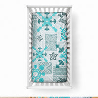 Hawaii Tapa Tribal Baby Bed Cover With Hawaiian Quilt Pattern Aqua LT9 28 × 52 in Aqua - Polynesian Pride