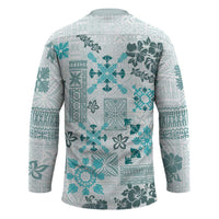 Hawaii Tapa Tribal Hockey Jersey With Hawaiian Quilt Pattern Aqua - Polynesian Pride