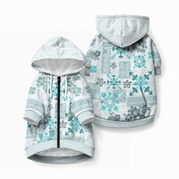 Hawaii Tapa Tribal Pet Hoodie With Hawaiian Quilt Pattern Aqua LT9 Zip-up Aqua - Polynesian Pride