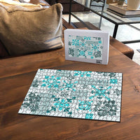 Hawaii Tapa Tribal Puzzle With Hawaiian Quilt Pattern Aqua - Polynesian Pride