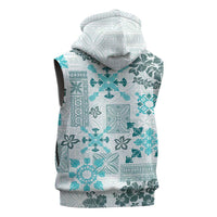 Hawaii Tapa Tribal Sleeveless Hoodie With Hawaiian Quilt Pattern Aqua LT9 - Polynesian Pride