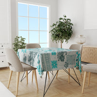 Hawaii Tapa Tribal Tablecloth With Hawaiian Quilt Pattern Aqua LT9 - Polynesian Pride