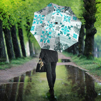 Hawaii Tapa Tribal Umbrella With Hawaiian Quilt Pattern Aqua - Polynesian Pride