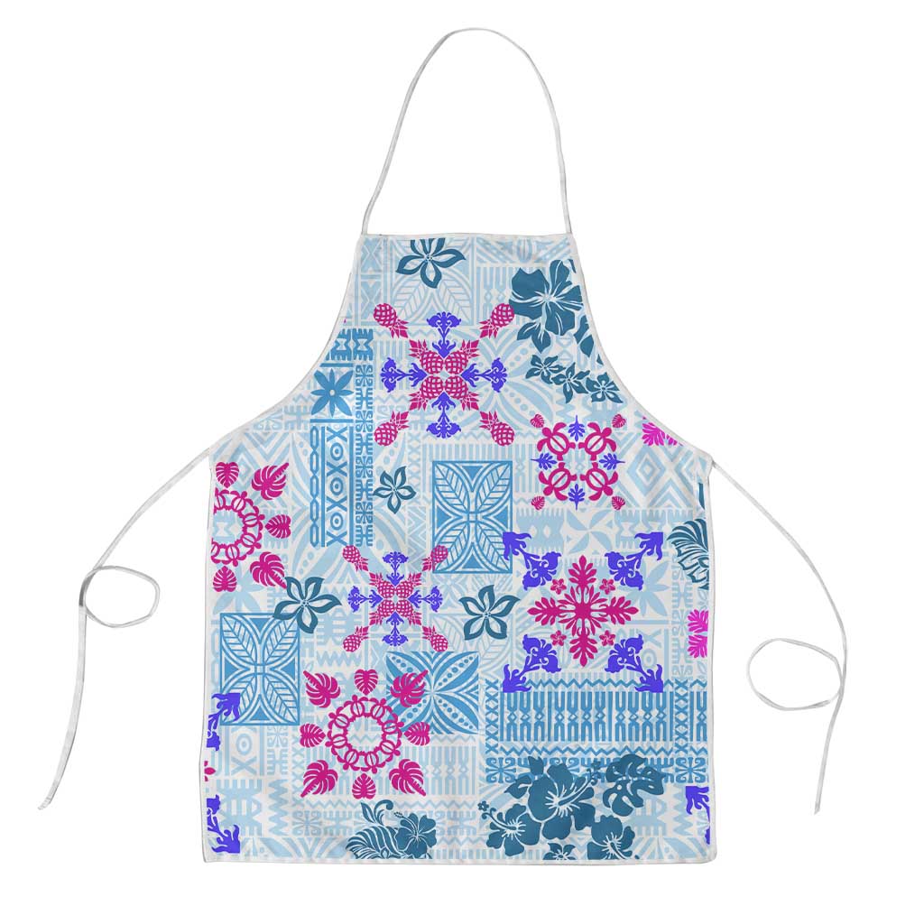 Hawaii Tapa Tribal Apron With Hawaiian Quilt Pattern Blue - Polynesian Pride