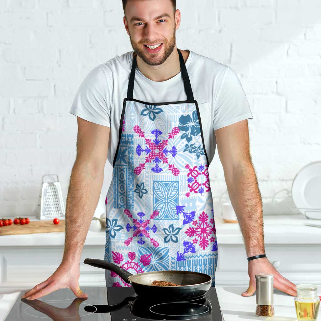 Hawaii Tapa Tribal Apron With Hawaiian Quilt Pattern Blue - Polynesian Pride