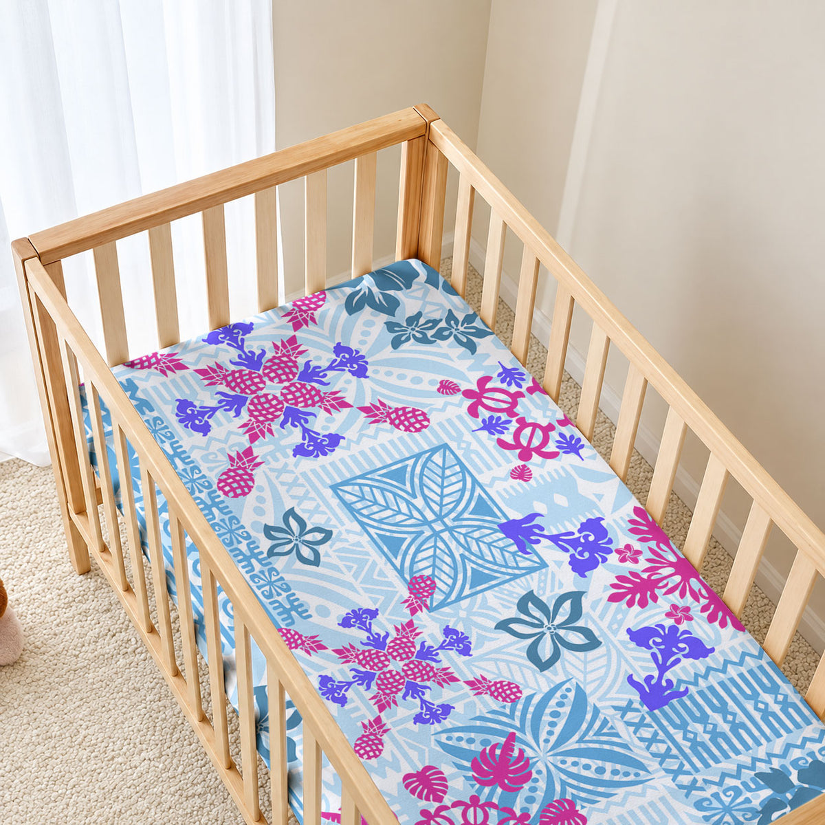 Hawaii Tapa Tribal Baby Bed Cover With Hawaiian Quilt Pattern Blue LT9 - Polynesian Pride