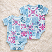Hawaii Tapa Tribal Baby Onesie With Hawaiian Quilt Pattern Blue LT9 - Polynesian Pride