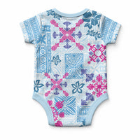 Hawaii Tapa Tribal Baby Onesie With Hawaiian Quilt Pattern Blue LT9 - Polynesian Pride
