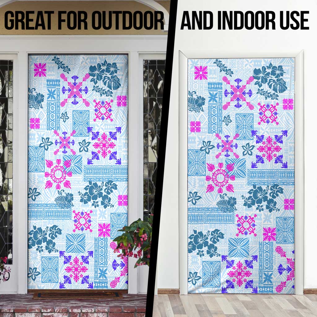 Hawaii Tapa Tribal Door Cover With Hawaiian Quilt Pattern Blue - Polynesian Pride