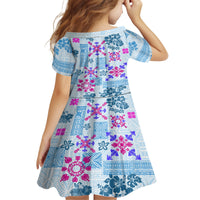 Hawaii Tapa Tribal Family Matching Off Shoulder Long Sleeve Dress and Hawaiian Shirt With Hawaiian Quilt Pattern Blue LT9 - Polynesian Pride