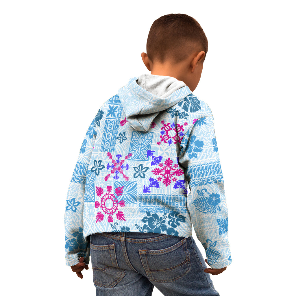Hawaii Tapa Tribal Kid Hoodie With Hawaiian Quilt Pattern Blue LT9 - Polynesian Pride