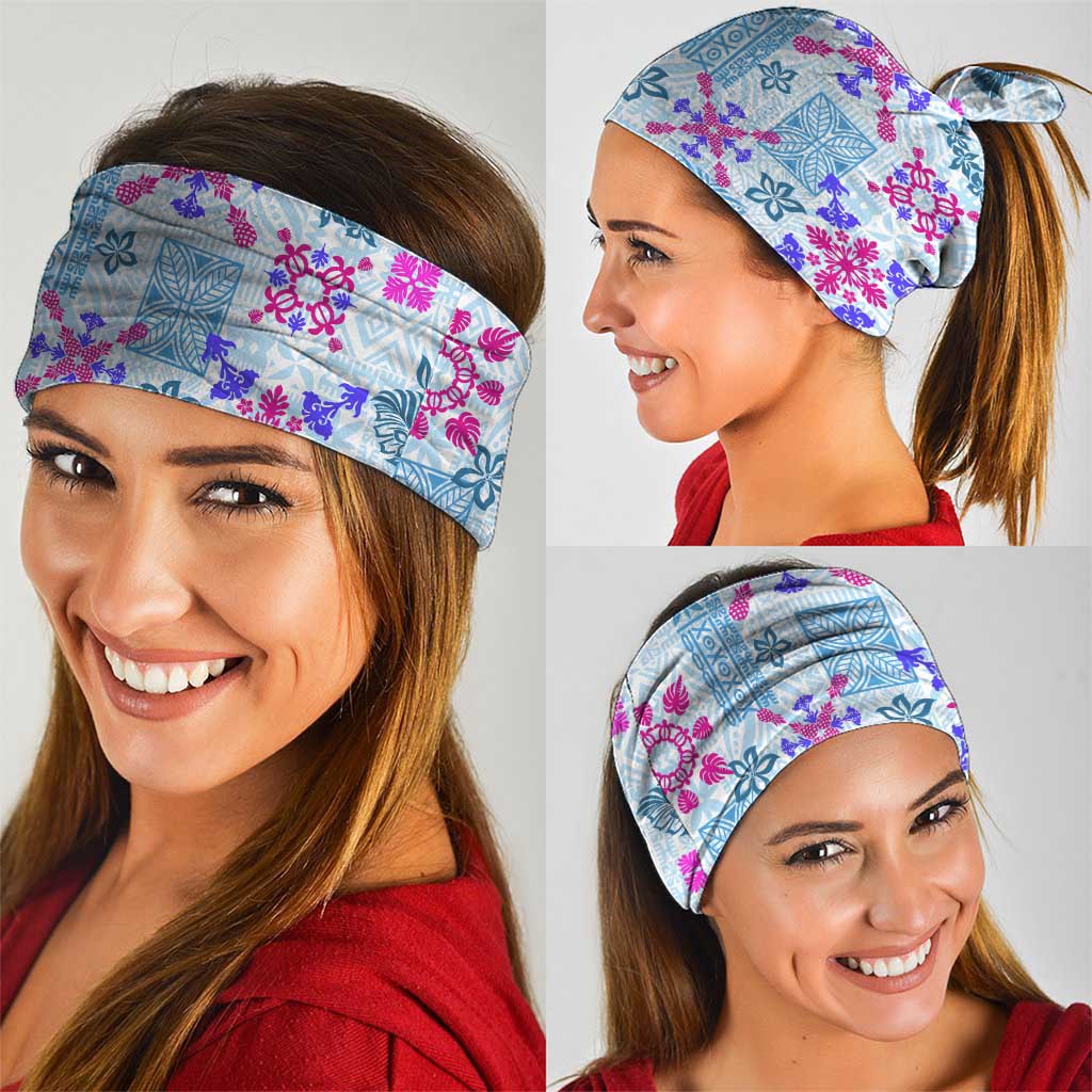 Hawaii Tapa Tribal Neck Gaiter With Hawaiian Quilt Pattern Blue - Polynesian Pride