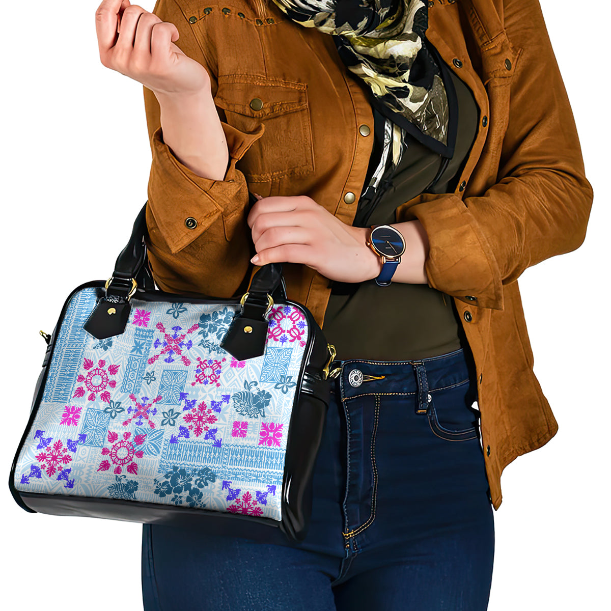Hawaii Tapa Tribal Shoulder Handbag With Hawaiian Quilt Pattern Blue LT9 - Polynesian Pride