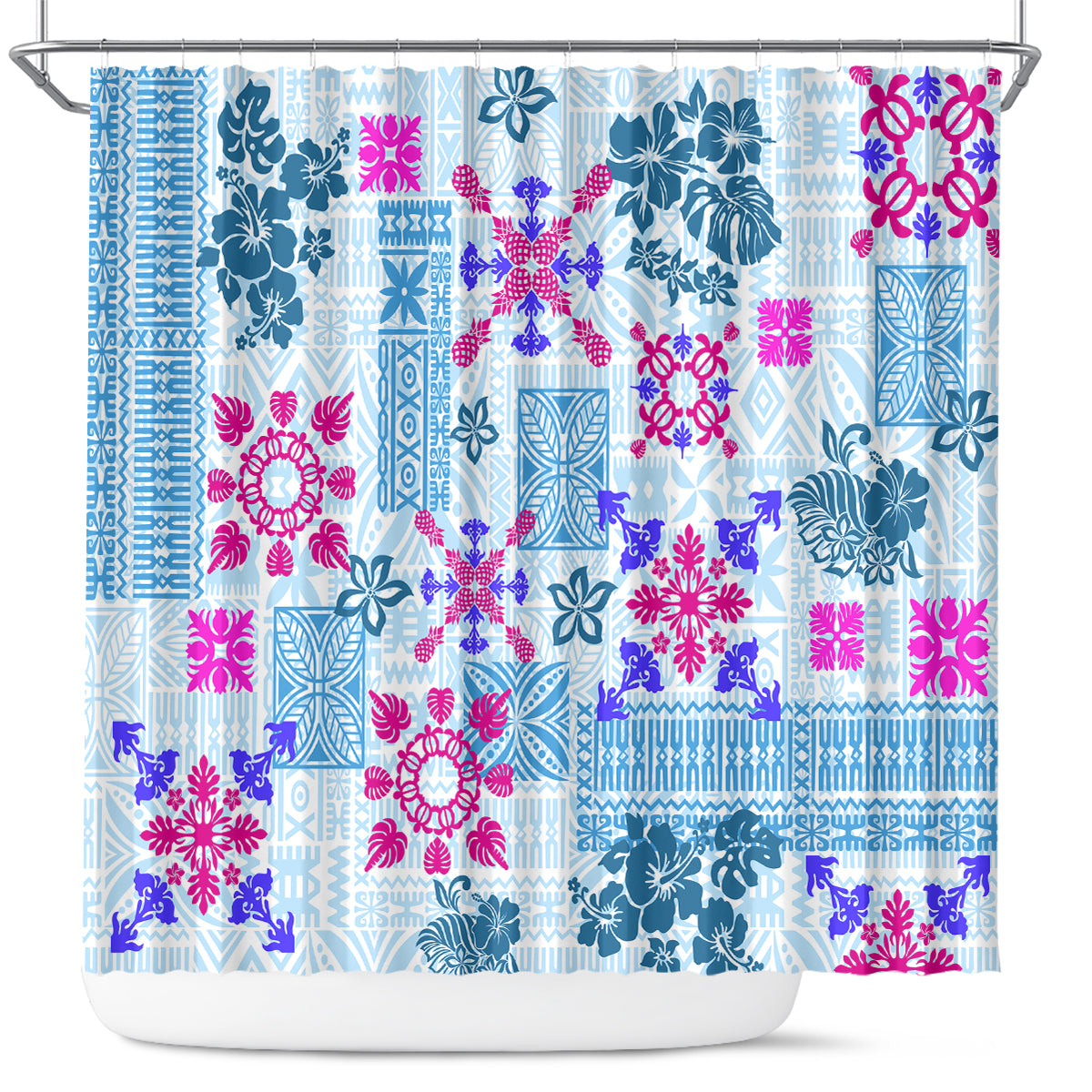 Hawaii Tapa Tribal Shower Curtain With Hawaiian Quilt Pattern Blue LT9 Blue - Polynesian Pride