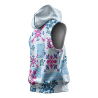 Hawaii Tapa Tribal Sleeveless Hoodie With Hawaiian Quilt Pattern Blue LT9 - Polynesian Pride