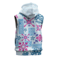 Hawaii Tapa Tribal Sleeveless Zip Hoodie With Hawaiian Quilt Pattern Blue - Polynesian Pride