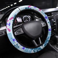 Hawaii Tapa Tribal Steering Wheel Cover With Hawaiian Quilt Pattern Blue