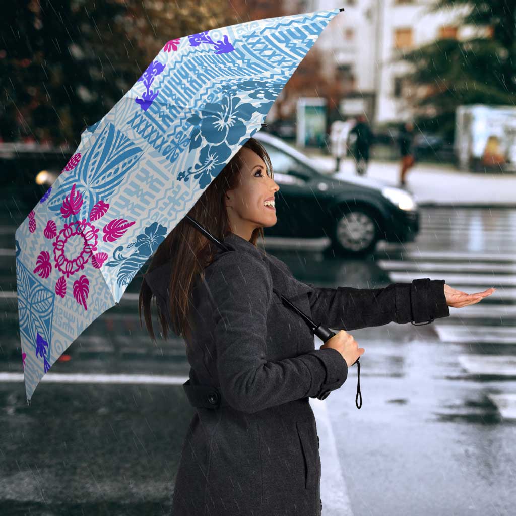 Hawaii Tapa Tribal Umbrella With Hawaiian Quilt Pattern Blue - Polynesian Pride