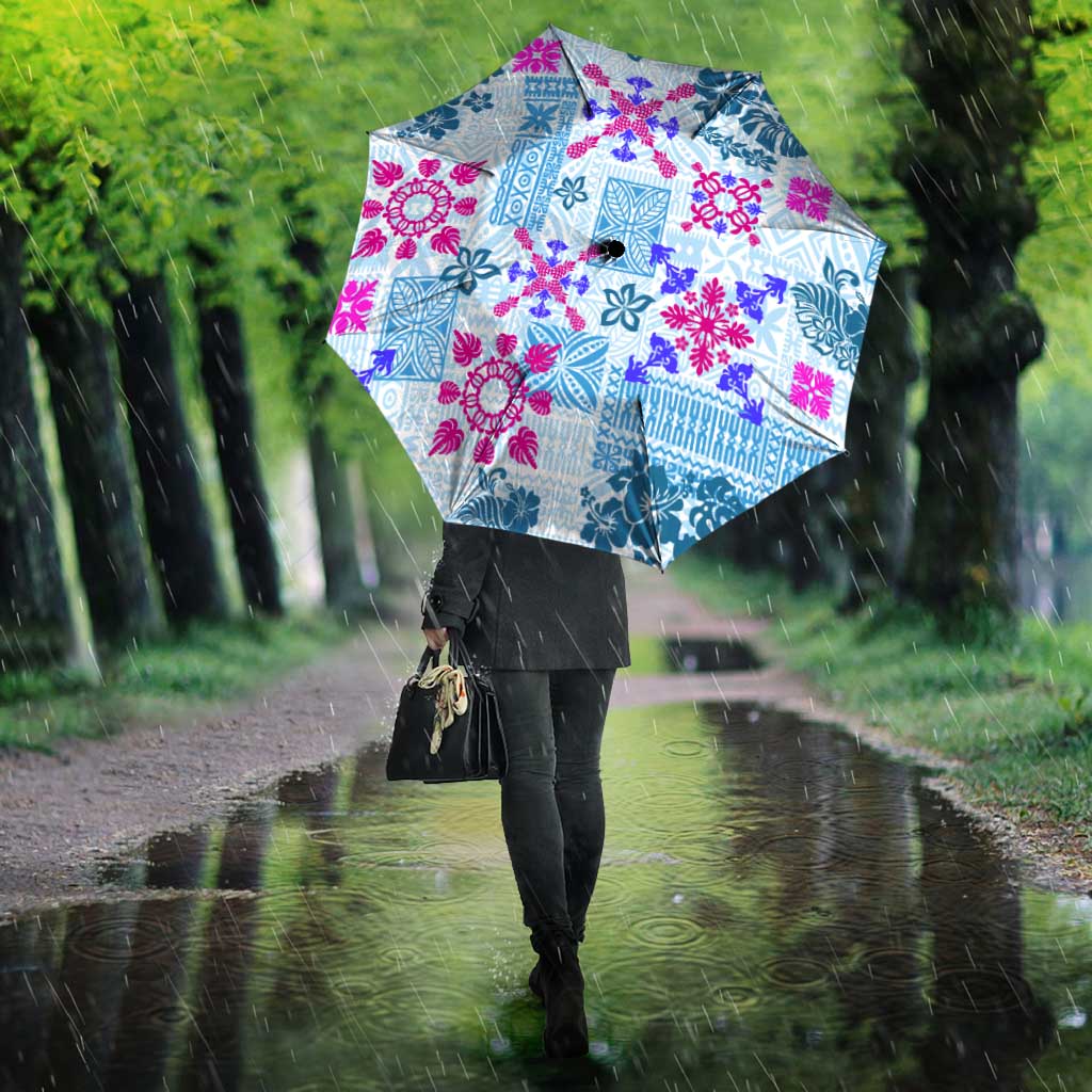 Hawaii Tapa Tribal Umbrella With Hawaiian Quilt Pattern Blue - Polynesian Pride