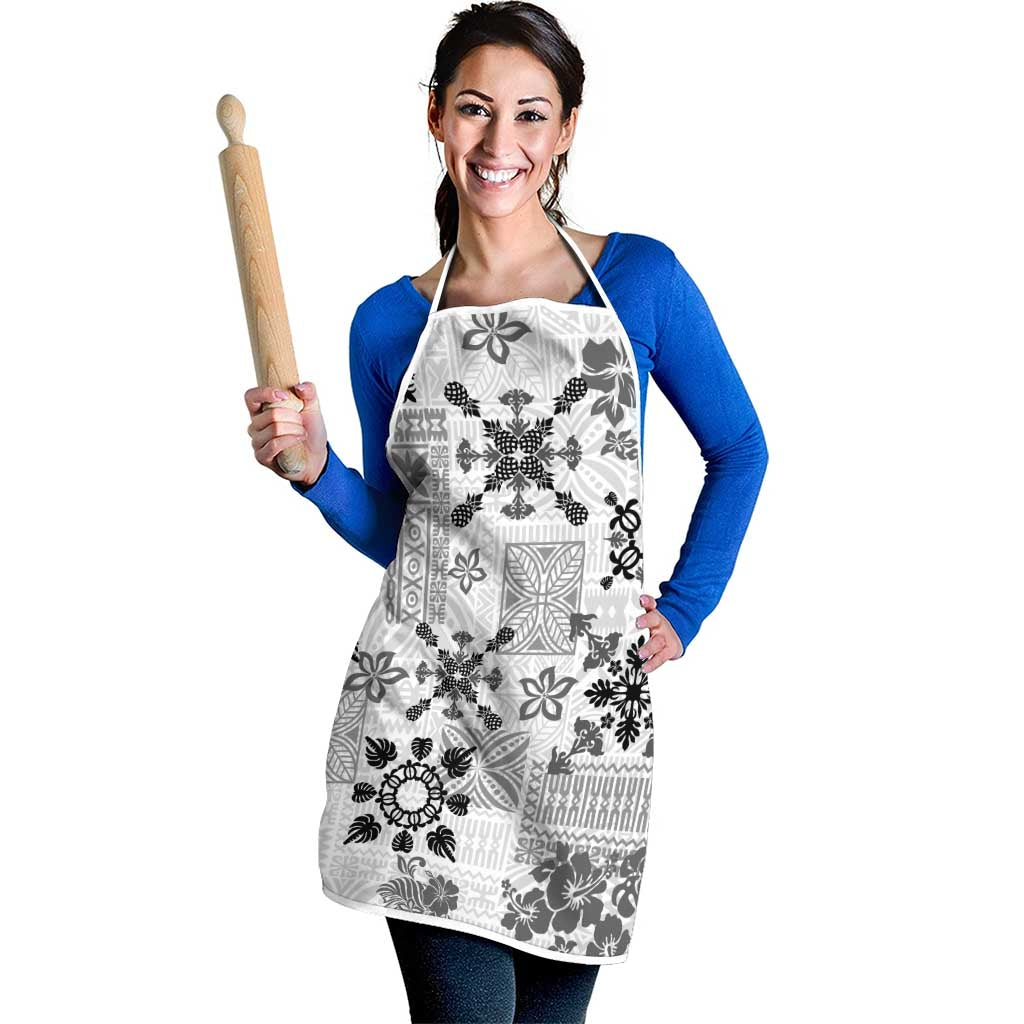 Hawaii Tapa Tribal Apron With Hawaiian Quilt Pattern Black - Polynesian Pride