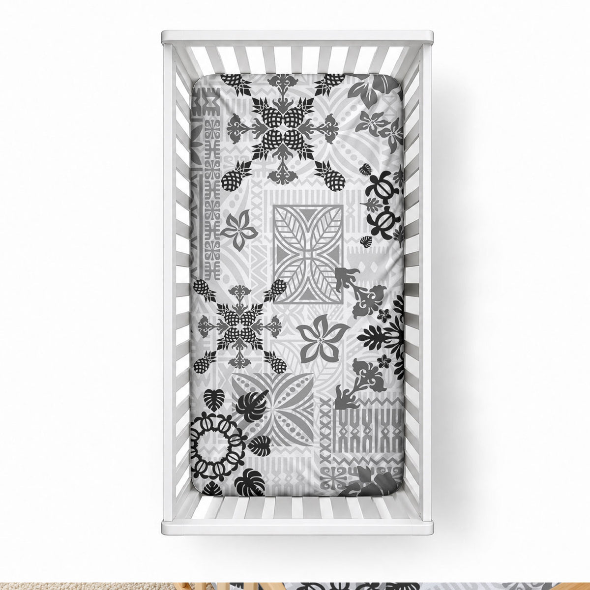 Hawaii Tapa Tribal Baby Bed Cover With Hawaiian Quilt Pattern Black LT9 28 × 52 in Black - Polynesian Pride