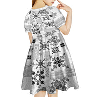 Hawaii Tapa Tribal Kid Short Sleeve Dress With Hawaiian Quilt Pattern Black LT9 - Polynesian Pride