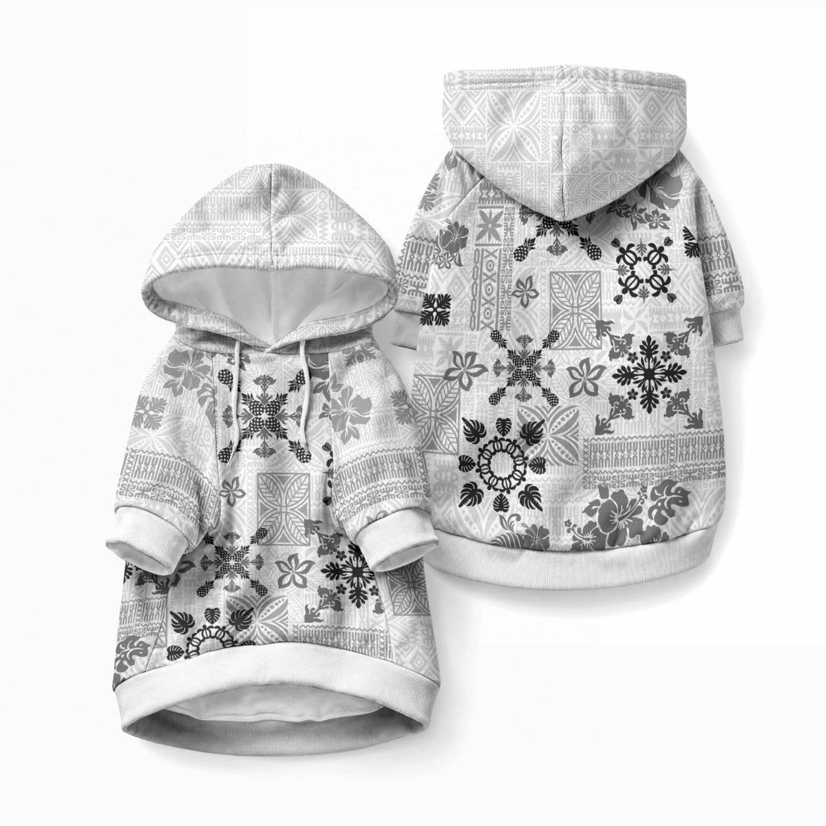 Hawaii Tapa Tribal Pet Hoodie With Hawaiian Quilt Pattern Black LT9 Pullover Black - Polynesian Pride