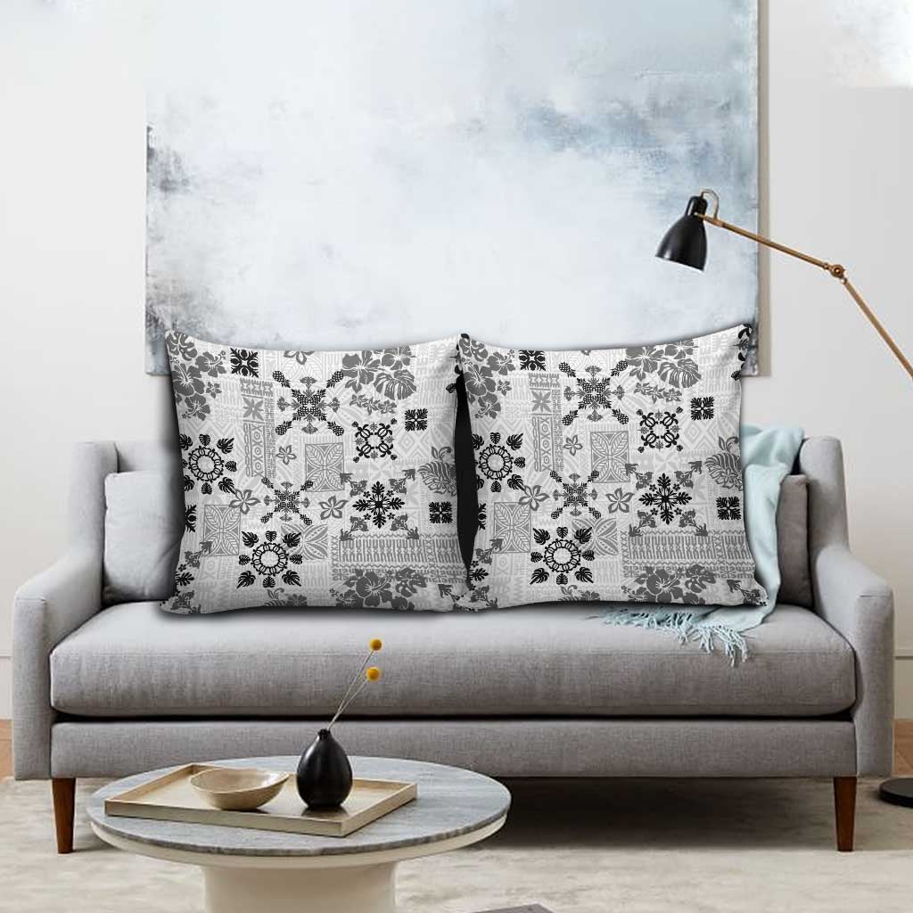 Hawaii Tapa Tribal Pillow Cover With Hawaiian Quilt Pattern Black - Polynesian Pride