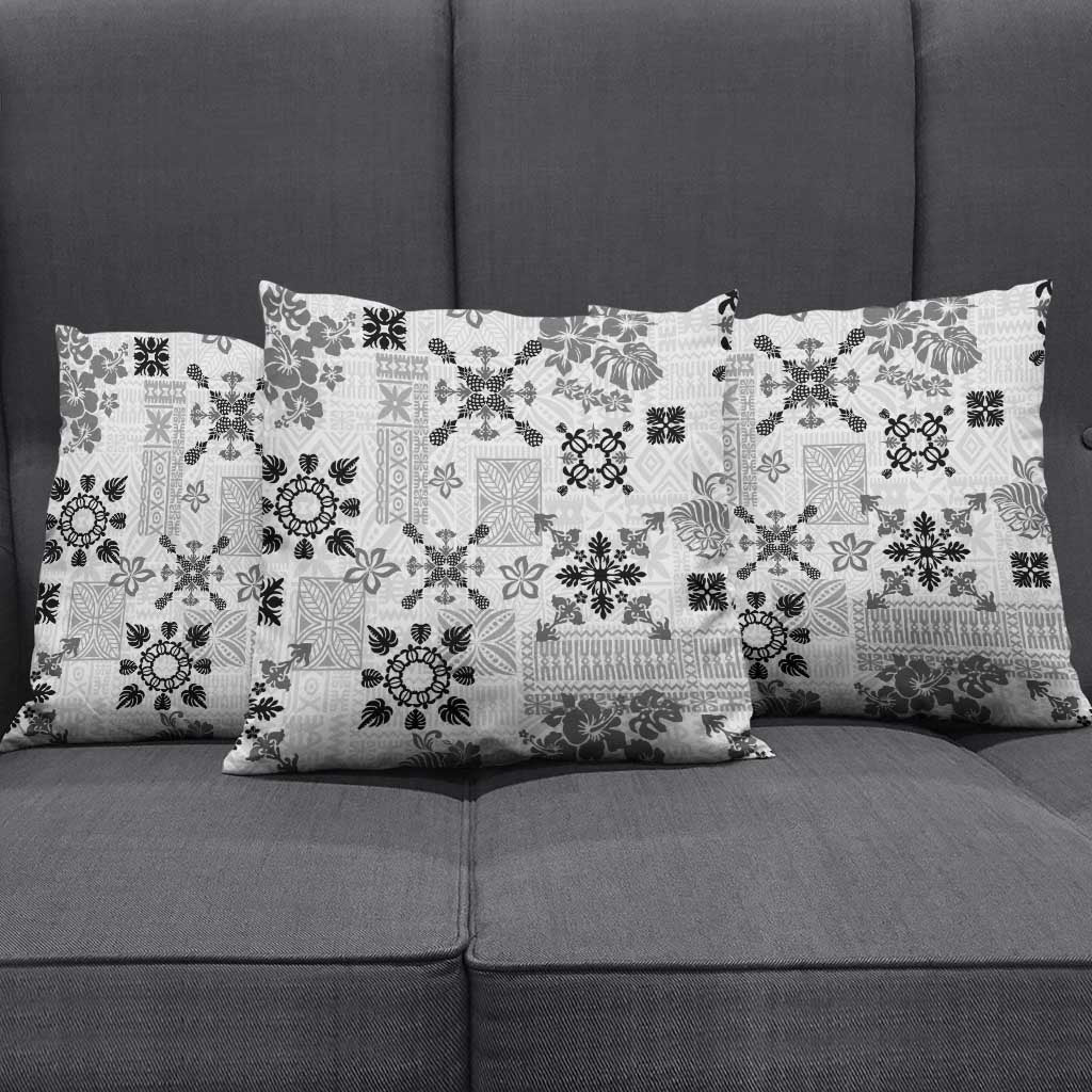 Hawaii Tapa Tribal Pillow Cover With Hawaiian Quilt Pattern Black - Polynesian Pride