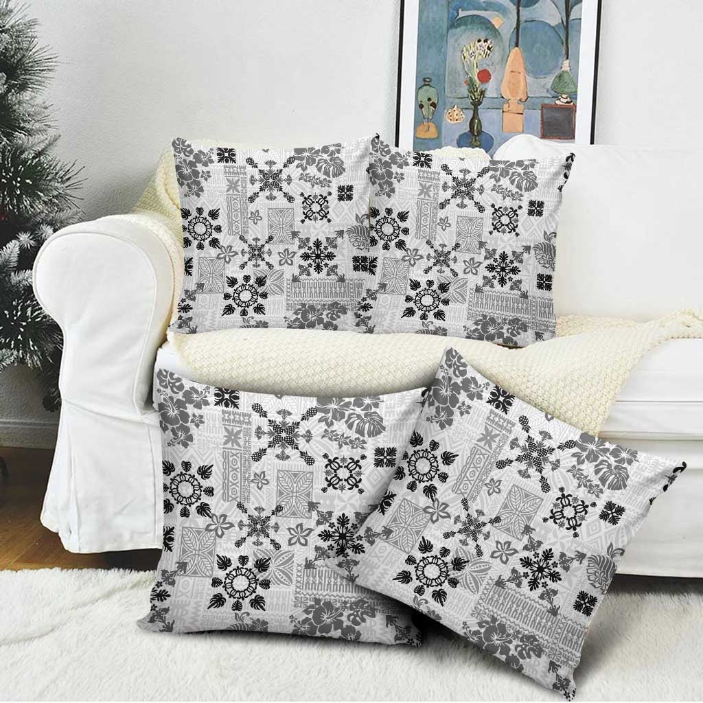 Hawaii Tapa Tribal Pillow Cover With Hawaiian Quilt Pattern Black - Polynesian Pride