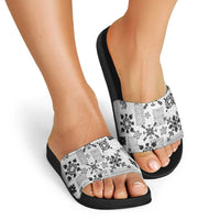 Hawaii Tapa Tribal Slide Sandals With Hawaiian Quilt Pattern Black - Polynesian Pride