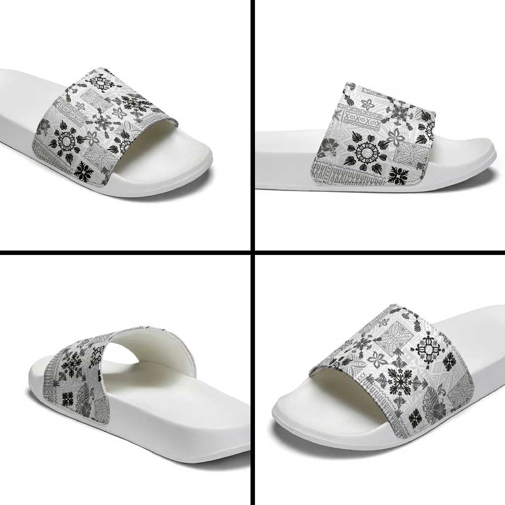Hawaii Tapa Tribal Slide Sandals With Hawaiian Quilt Pattern Black - Polynesian Pride