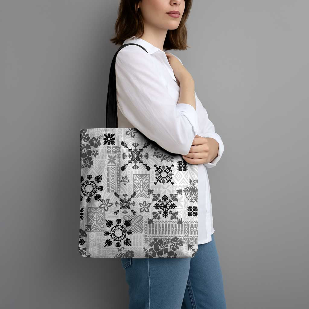 Hawaii Tapa Tribal Tote Bag With Hawaiian Quilt Pattern Black - Polynesian Pride