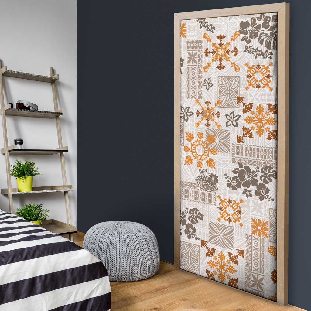 Hawaii Tapa Tribal Door Cover With Hawaiian Quilt Pattern Gold - Polynesian Pride