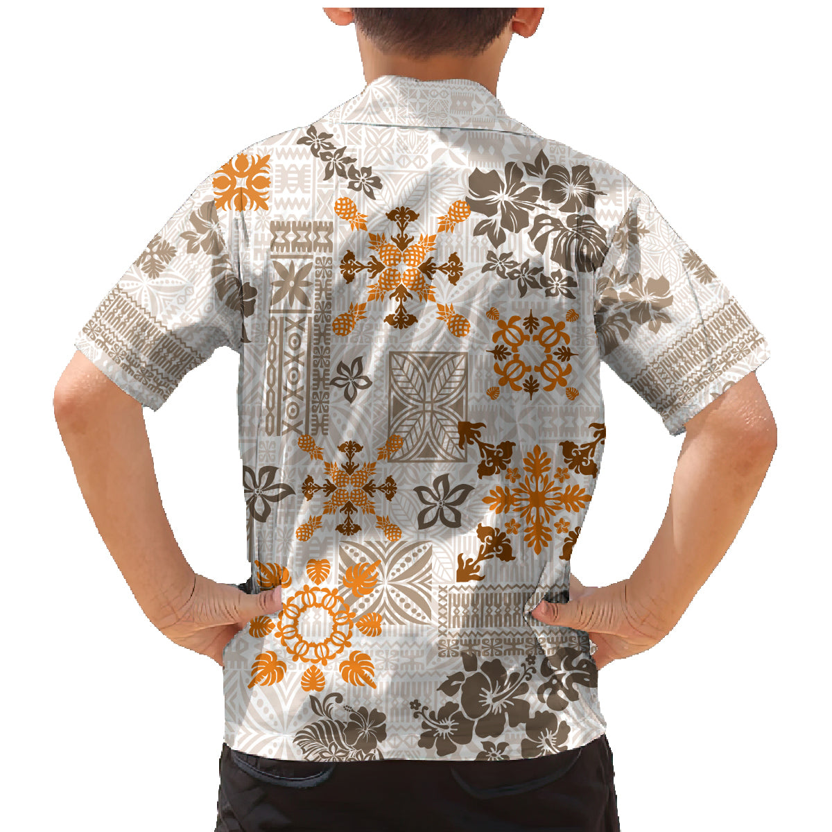Hawaii Tapa Tribal Family Matching Mermaid Dress and Hawaiian Shirt With Hawaiian Quilt Pattern Gold LT9 - Polynesian Pride