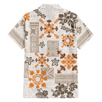 Hawaii Tapa Tribal Family Matching Off Shoulder Long Sleeve Dress and Hawaiian Shirt With Hawaiian Quilt Pattern Gold LT9 - Polynesian Pride