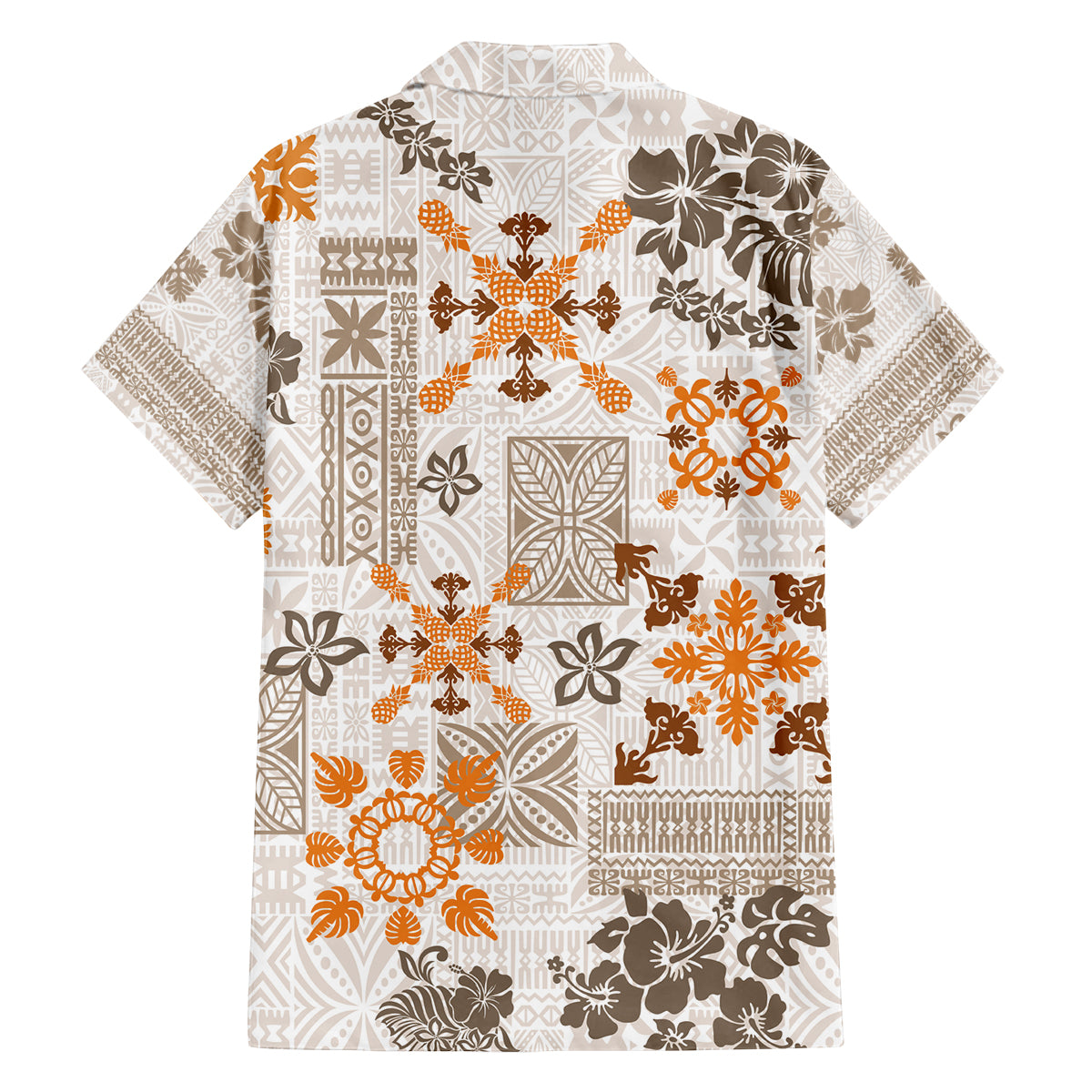 Hawaii Tapa Tribal Family Matching Off Shoulder Short Dress and Hawaiian Shirt With Hawaiian Quilt Pattern Gold LT9 - Polynesian Pride