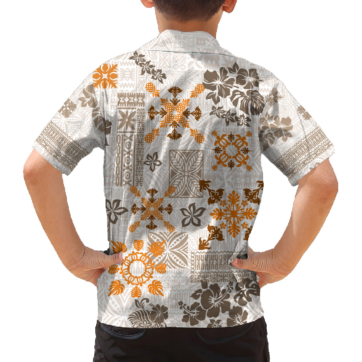 Hawaii Tapa Tribal Family Matching Tank Maxi Dress and Hawaiian Shirt With Hawaiian Quilt Pattern Gold LT9 - Polynesian Pride